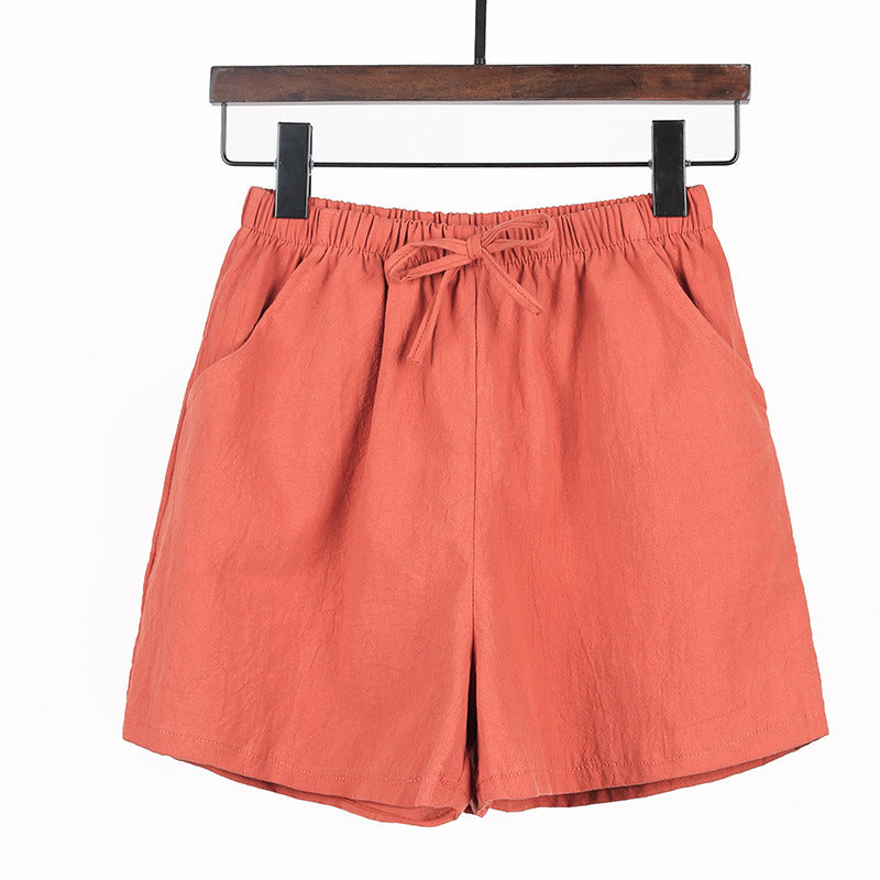 Women Linen Cotton Sports Casual Wide Leg Shorts
