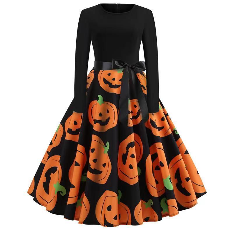 Vestido de manga larga de otoño con estampado de dibujos animados para mujer