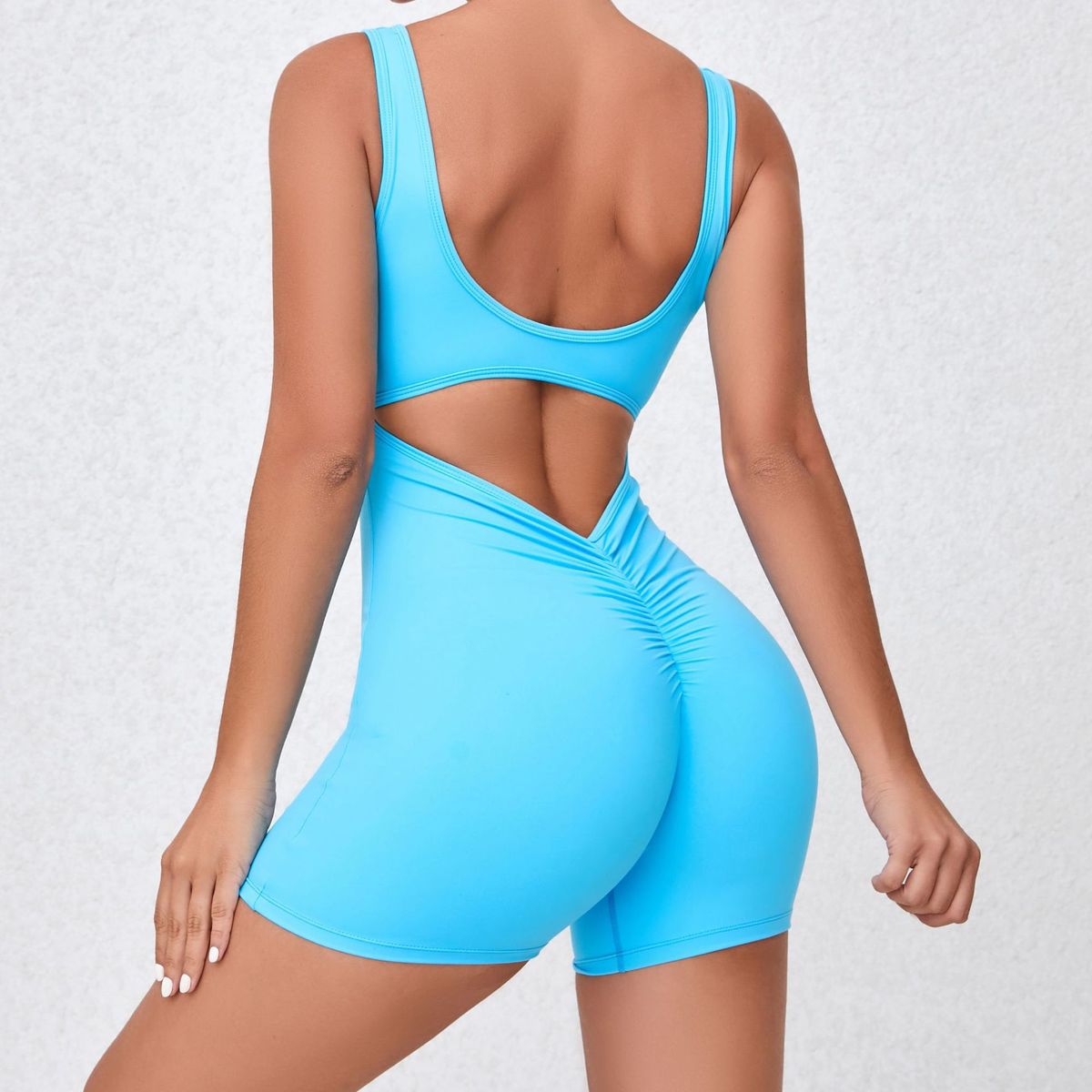 Women Fashion Solid Color Backless Sports Rompers