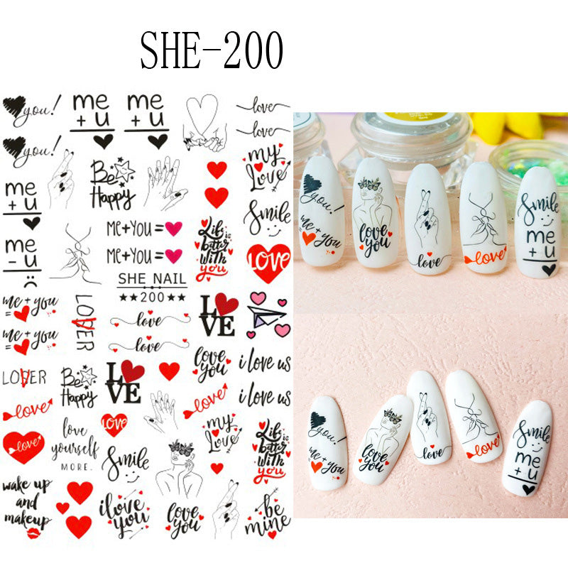 Pegatinas de uñas con diseño de amor para San Valentín