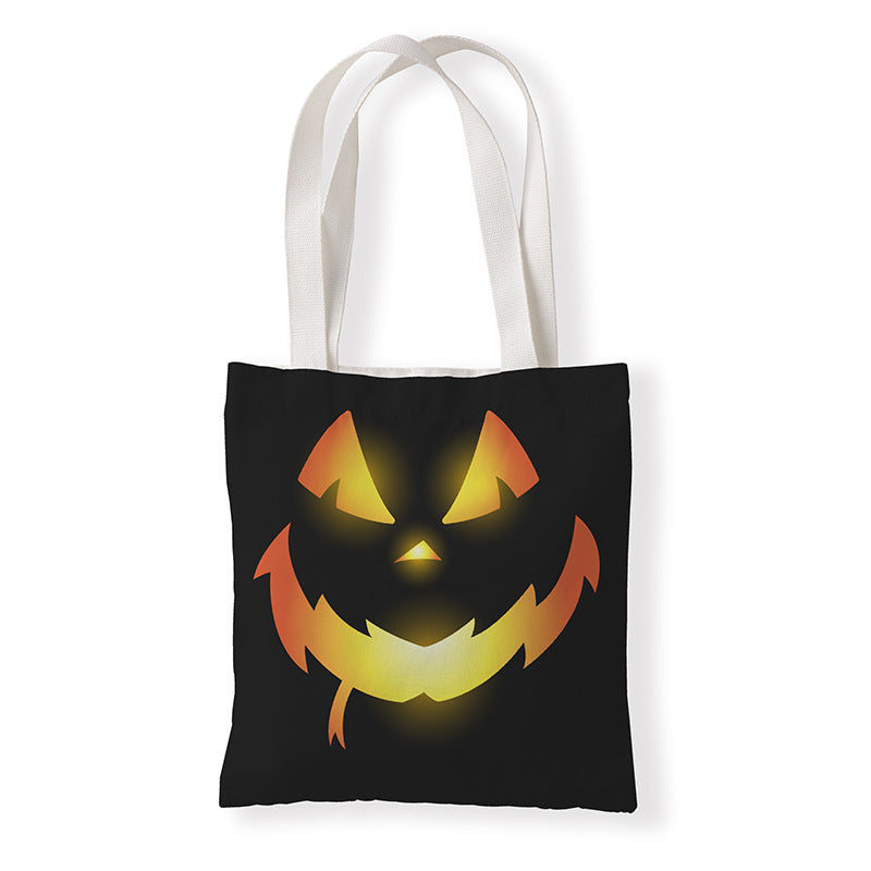 Bolsa de lona con estampado de calabaza divertida de dibujos animados de Halloween