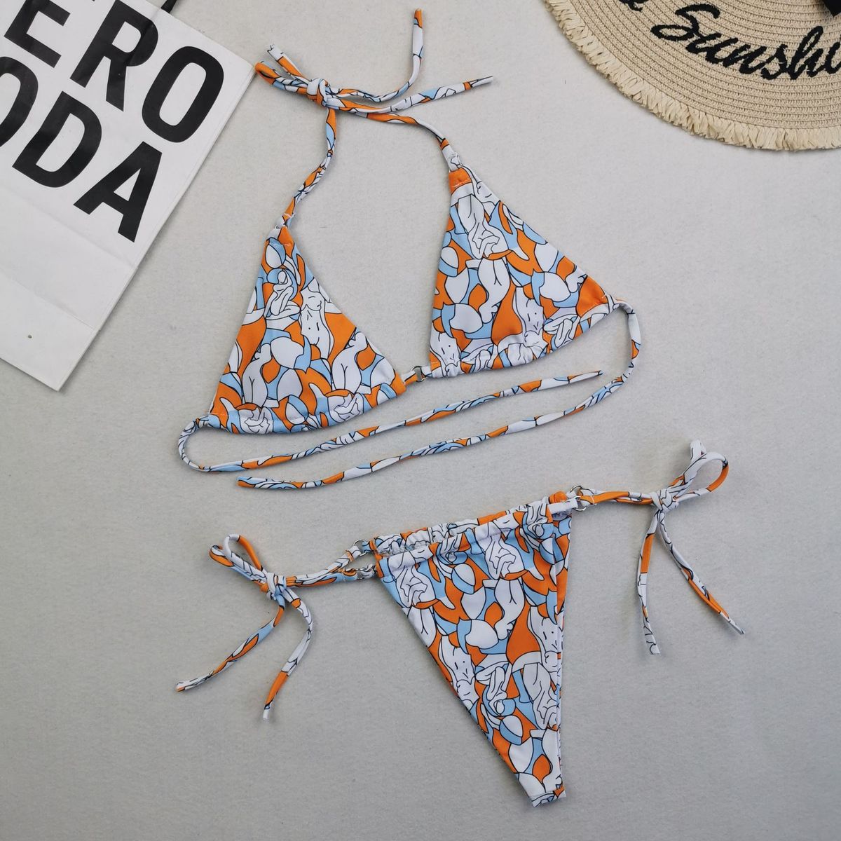 Women Sexy Lace-Up Print Bikini