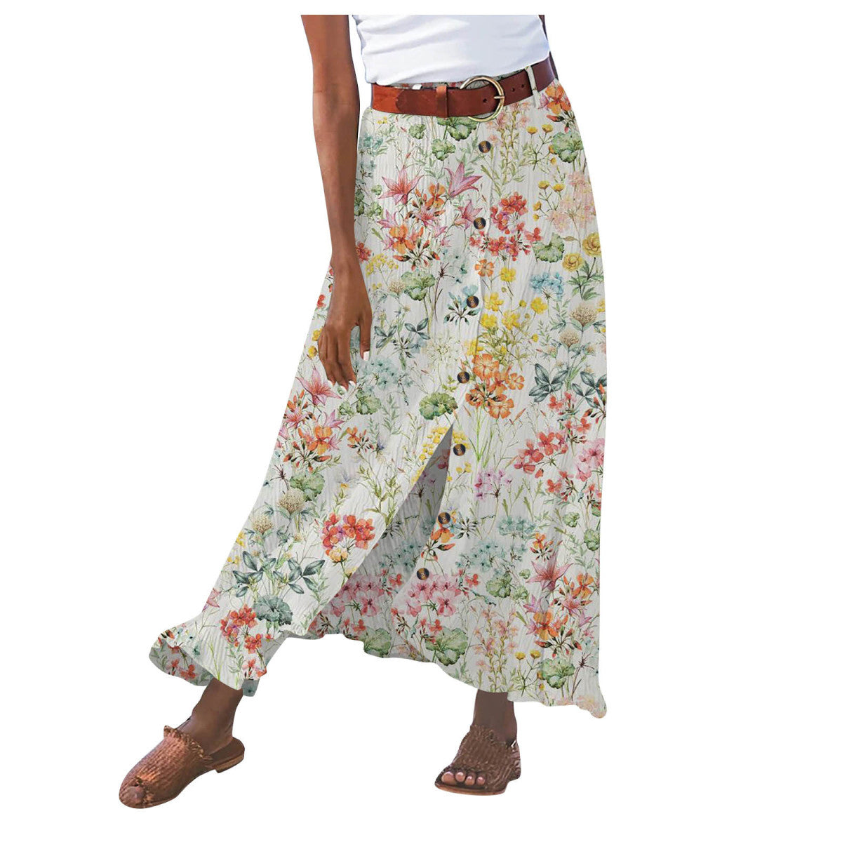 Summer Women Casual Button Decorative Cotton Skirt