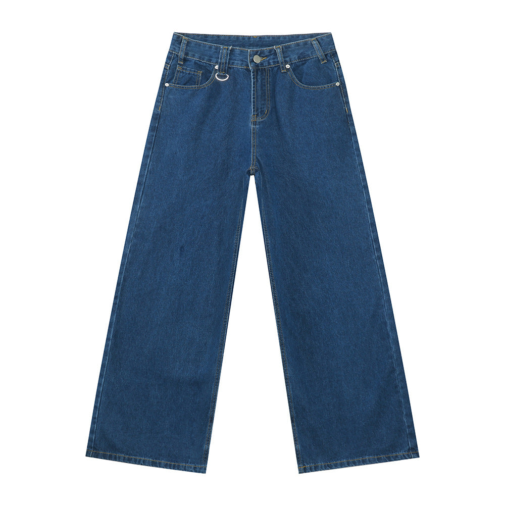 Men's Retro Loose Wide-Leg Jeans Cotton Blend Casual Pants