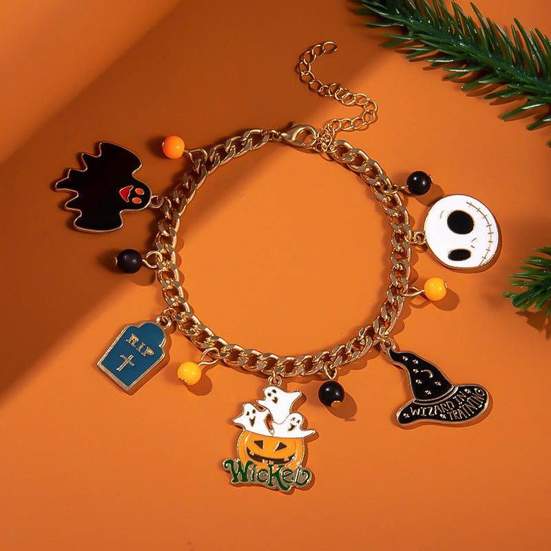 Pulsera naranja de murciélago fantasma de Halloween para mujer