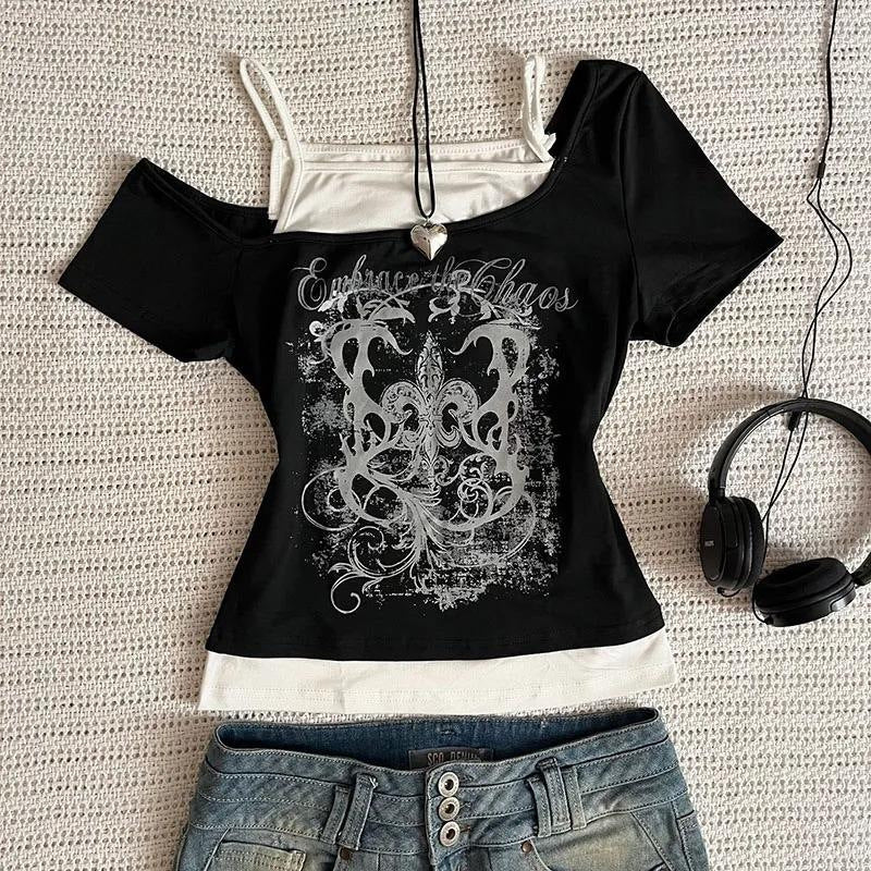 Camiseta de manga corta con estampado gótico de moda de verano para mujer