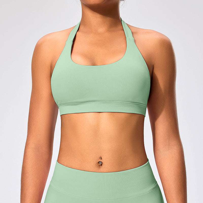 Haut de yoga sexy à col licou et couleur unie pour femme