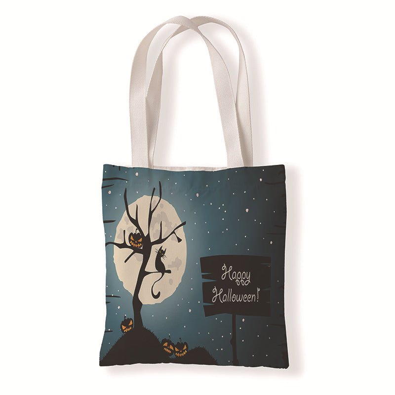Bolsa de lona con estampado de calabaza y murciélago de Halloween con dibujos animados