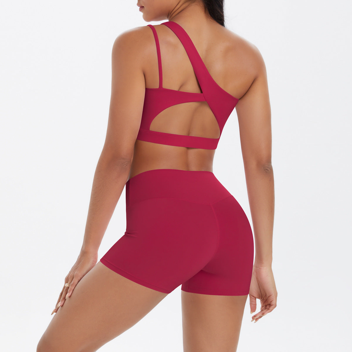 Ensemble deux pièces décontracté pour femme, débardeur à épaules inclinées et short moulant de couleur unie