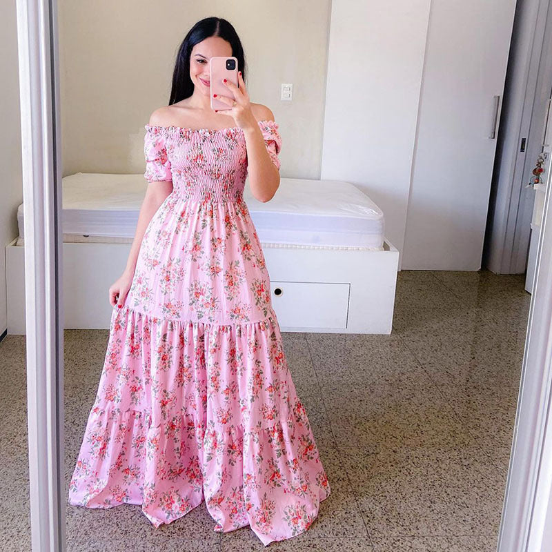 Vestido largo floral arcoíris para mujer para vacaciones de verano
