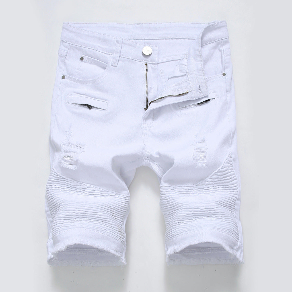 Men Fashion Casual Zipper Wrinkle Stretch Denim Shorts