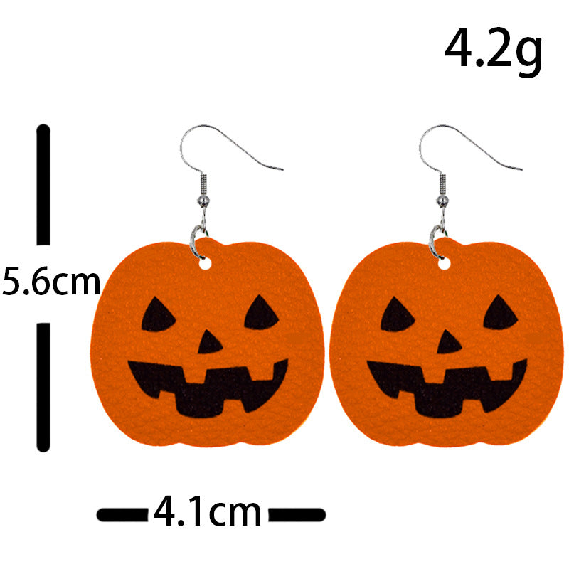 Halloween Women Funny Pumpkin Ghost Leather Earrings