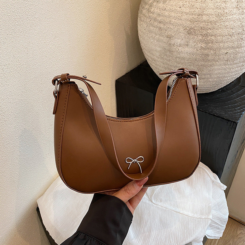 Women Casual Solid Color Shoulder Bag with Bowknot Decoration
