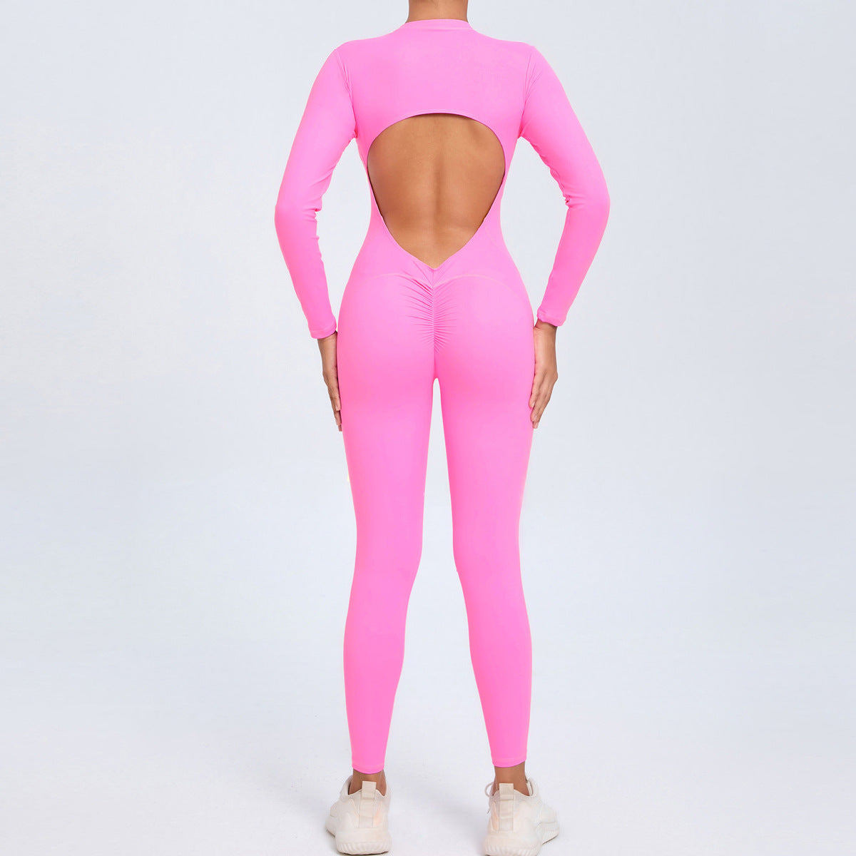 Women Fashion Solid Color Zipper Long-Sleeve Yoga Jumpsuit
