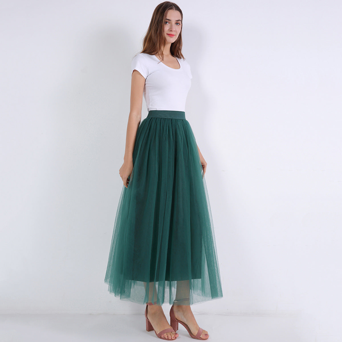 Women Fashion Solid Color Mesh Skirt