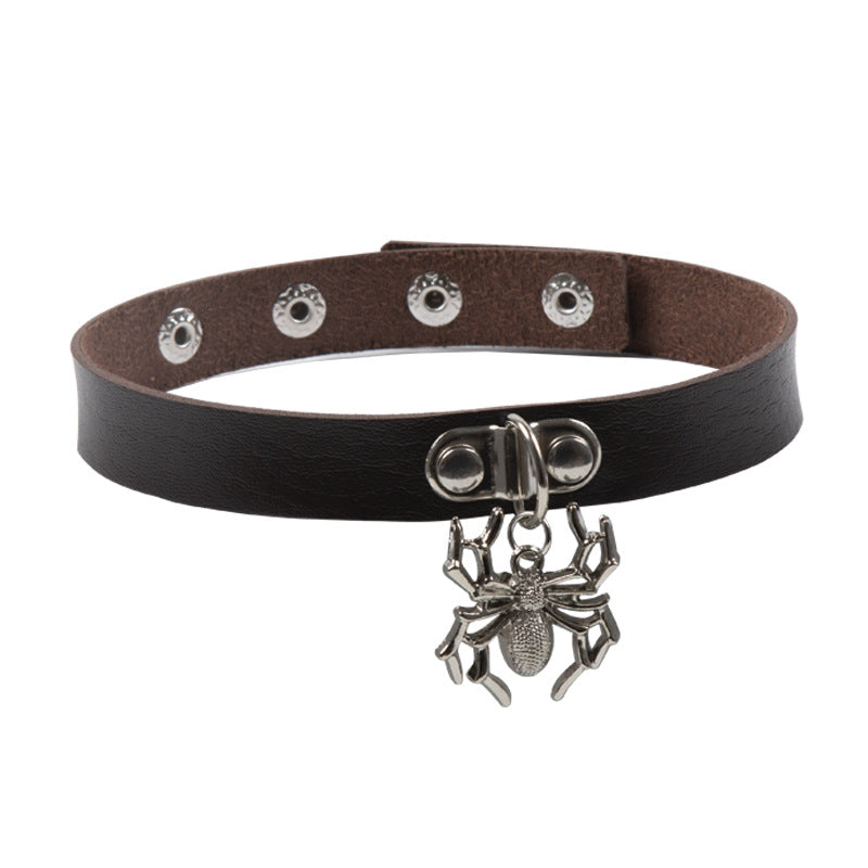 Gargantilla de cuero con colgante de araña punk de moda para Halloween para mujer