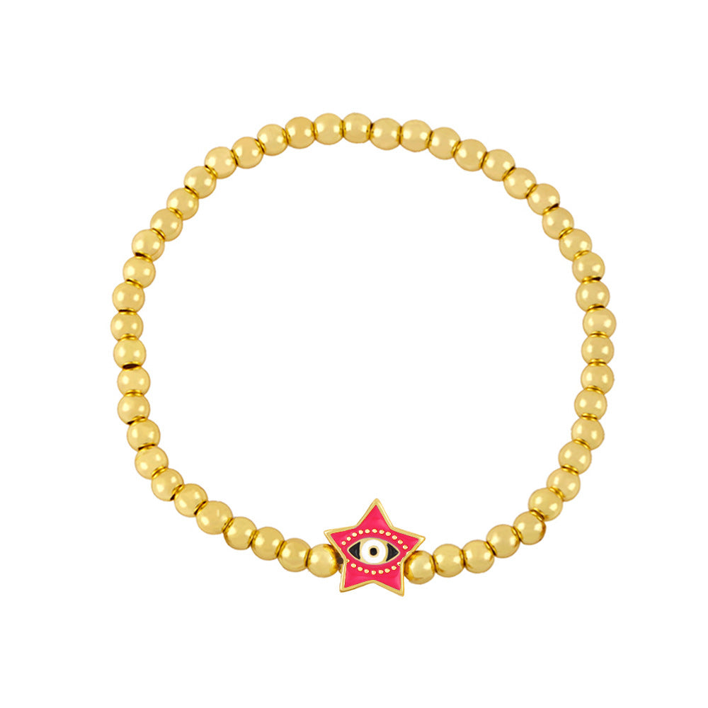 Pulsera de cuentas doradas con ojos de diablo y estrellas sencillas a la moda para mujer