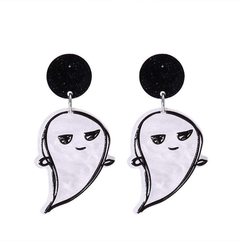 Pendientes acrílicos de Halloween con forma de calabaza y gato para mujer
