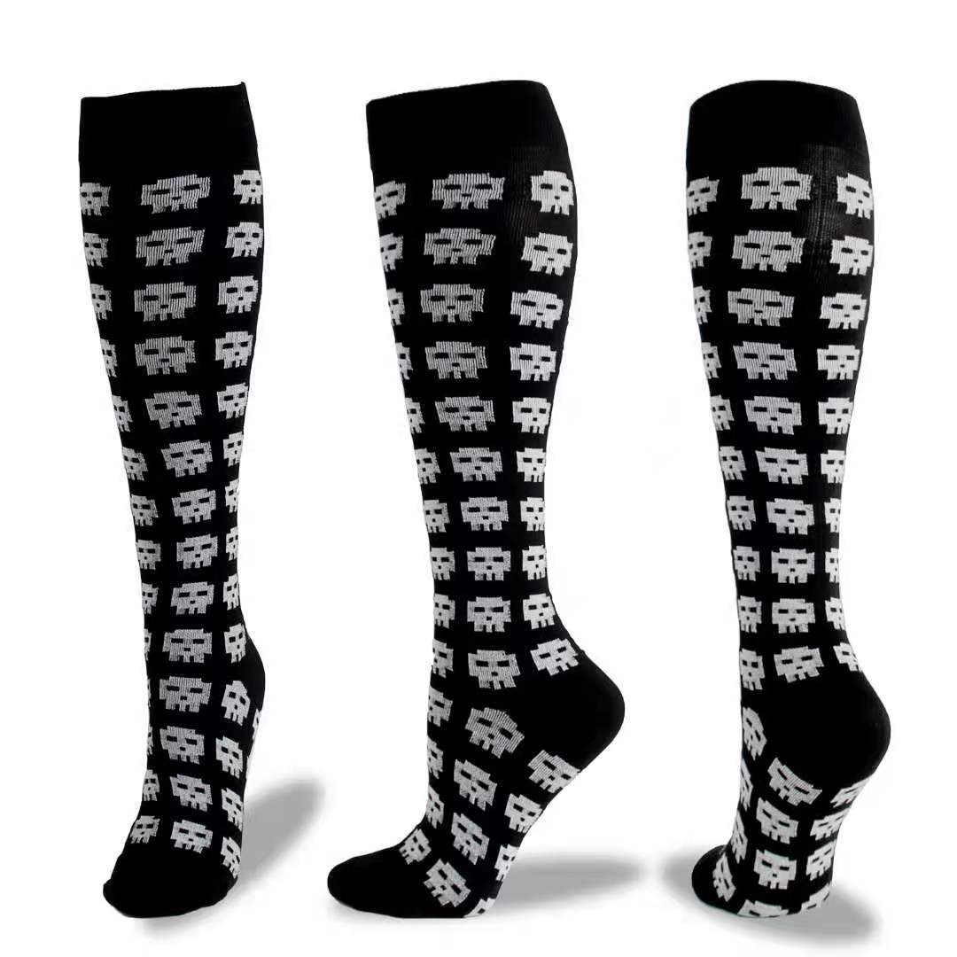 Chaussettes mollet en nylon à la mode, amusantes, sport, Halloween, crâne