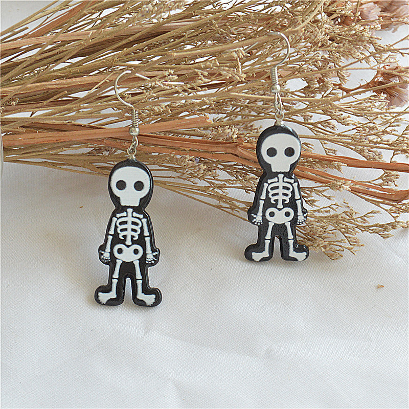 Pendientes colgantes de acrílico con diseño de esqueleto de Halloween para mujer