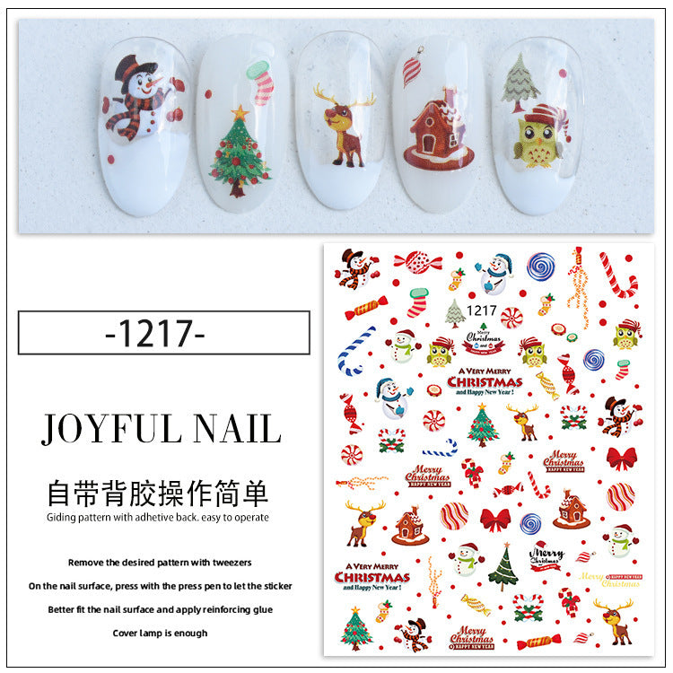 Autocollant pour nail art DIY motif flocon de neige, élan et clochette de Noël