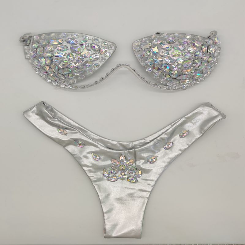 Traje de baño bikini sexy con diamantes de imitación a la moda para mujer