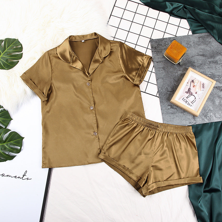 Ensemble pyjama ample et décontracté en soie pour femme, haut à manches courtes et short