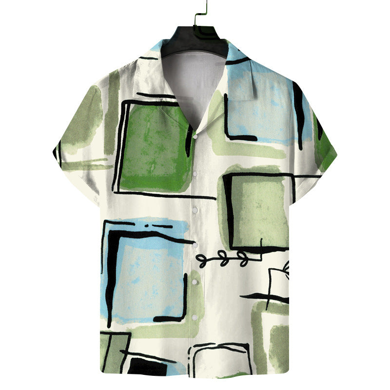 Men Fashion Casual Vacation 3D Print Short Sleeve Shirt