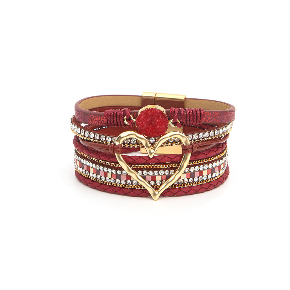 Bohemian Multi-Layer Leather Heart Bracelet