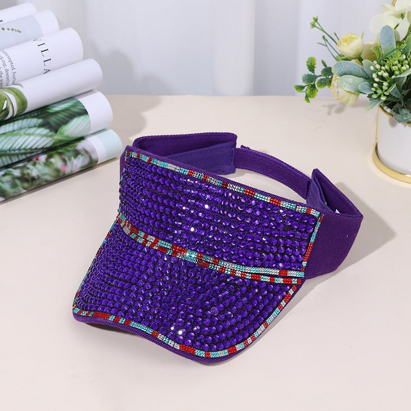 Gorra de protección solar hueca con diamantes de imitación para mujer