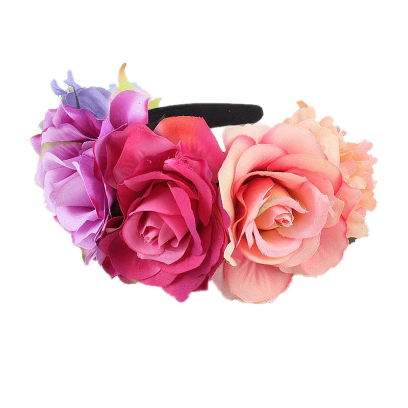 Bandeau de fleurs roses en tissu rétro pour fête d'Halloween