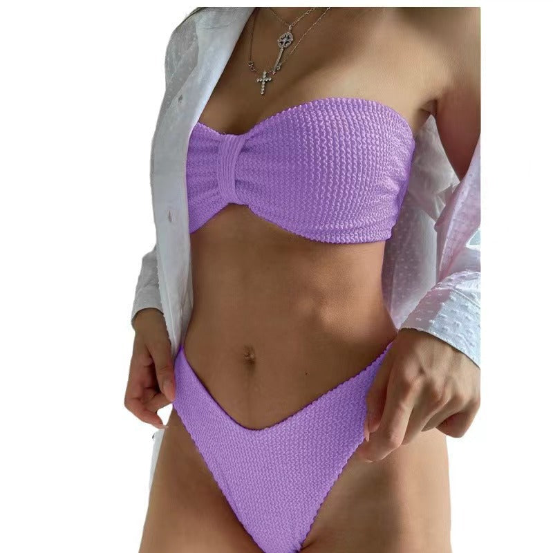 Traje de baño de bikini con parte superior de tubo de color sólido sexy a la moda para mujer