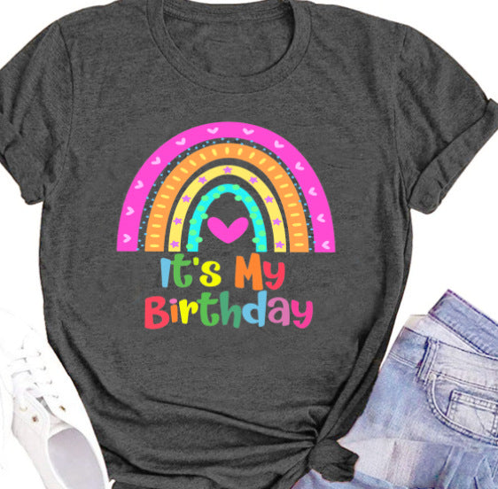 T-shirt décontracté à manches courtes en coton imprimé pour femme