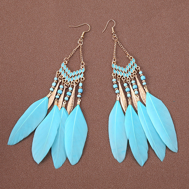 Bohemian Ethnic Style Retro Tassel Feather Earrings
