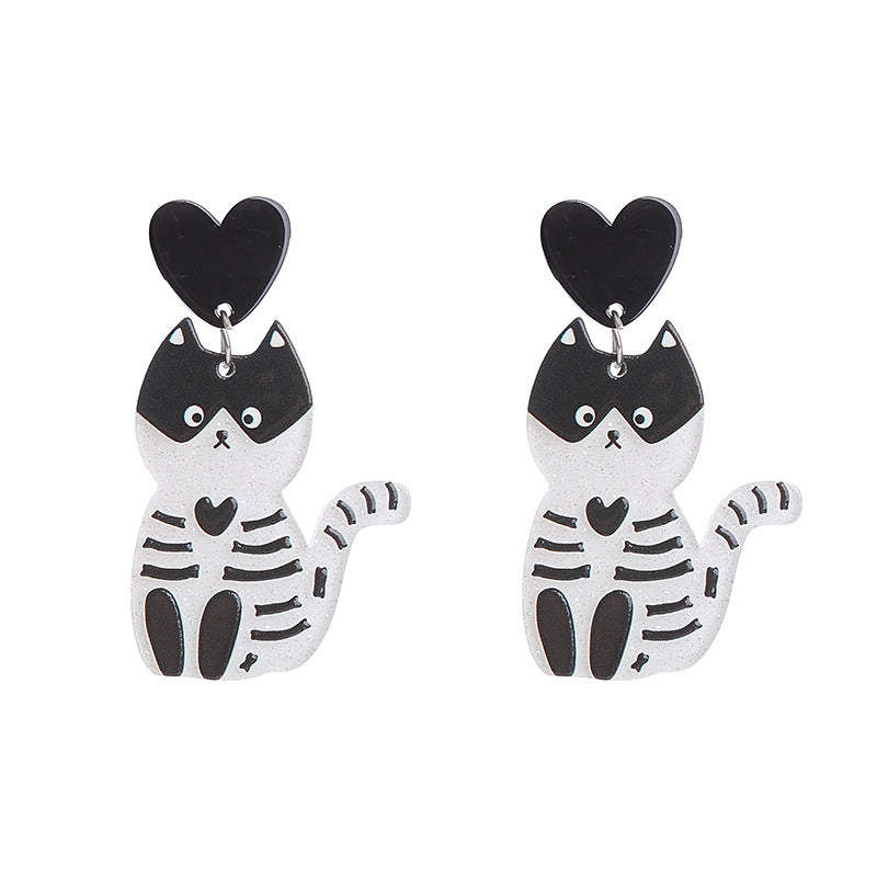 Pendientes acrílicos divertidos de calabaza y gato para Halloween para mujer