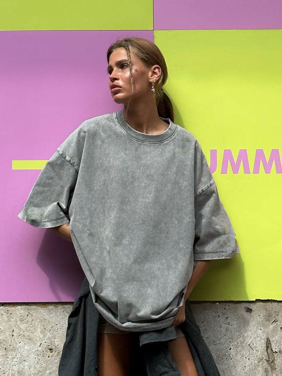 T-shirt ample à manches courtes et col rond pour femme