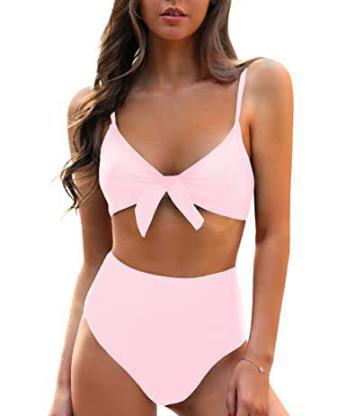 Traje de baño bikini sexy de color sólido con cordones para mujer