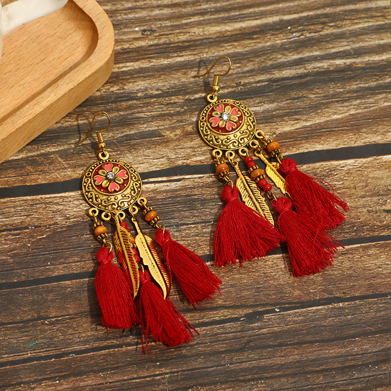Pendientes con borlas retro de estilo étnico bohemio