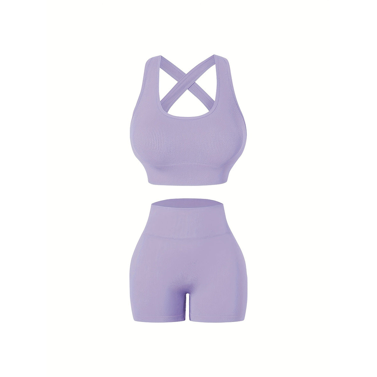 Women Yoga Solid Vest And Shorts Two-Piece Set