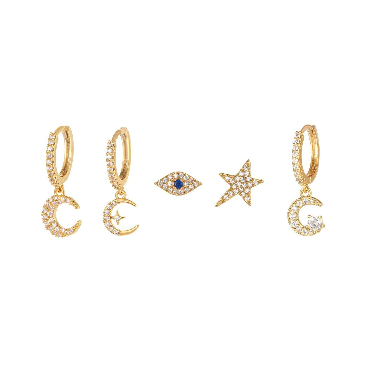 Conjunto de pendientes con borlas y cadena de luna y estrella de circonita para mujer