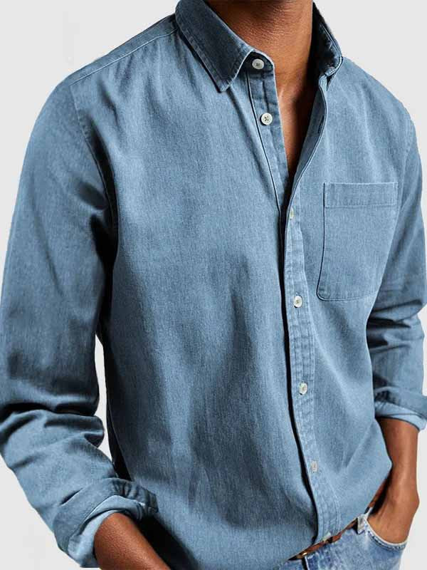 Men'S Casual Solid Color Cotton Shirt with Lapel