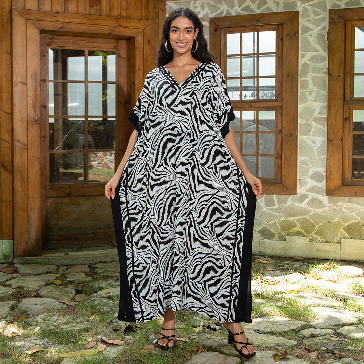 Traje de baño de cuello en V con estampado informal a la moda para mujer