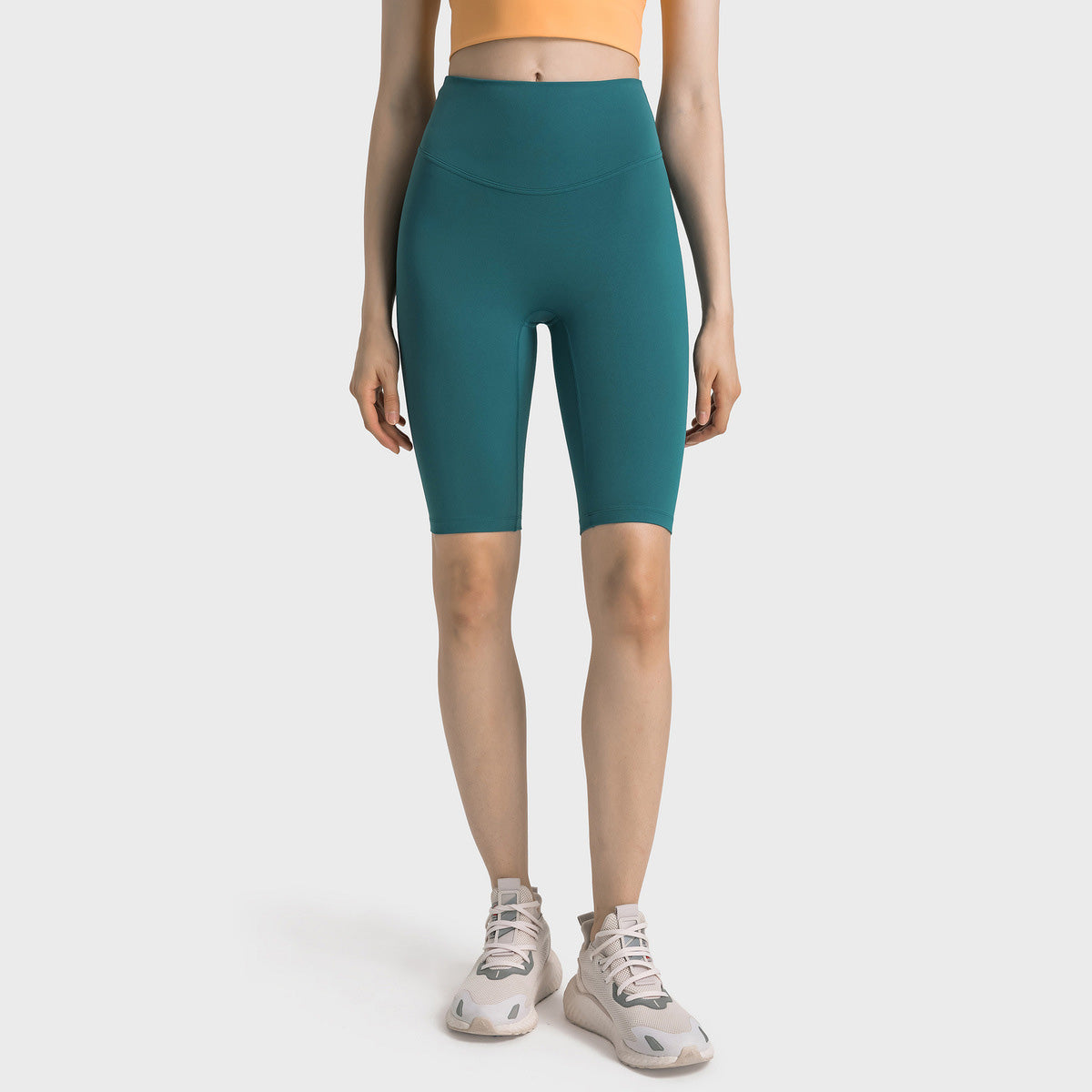 Pantalones cortos de yoga de cintura alta de color sólido casuales de moda para mujer
