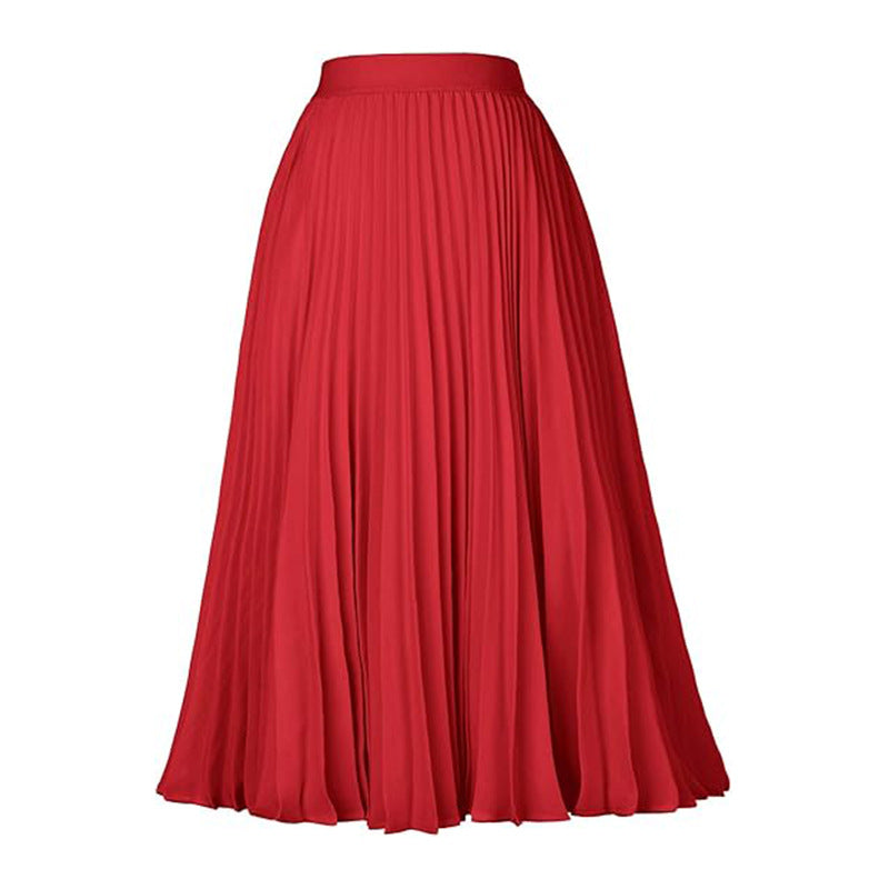 Falda plisada de cintura alta de color sólido informal de moda para mujer