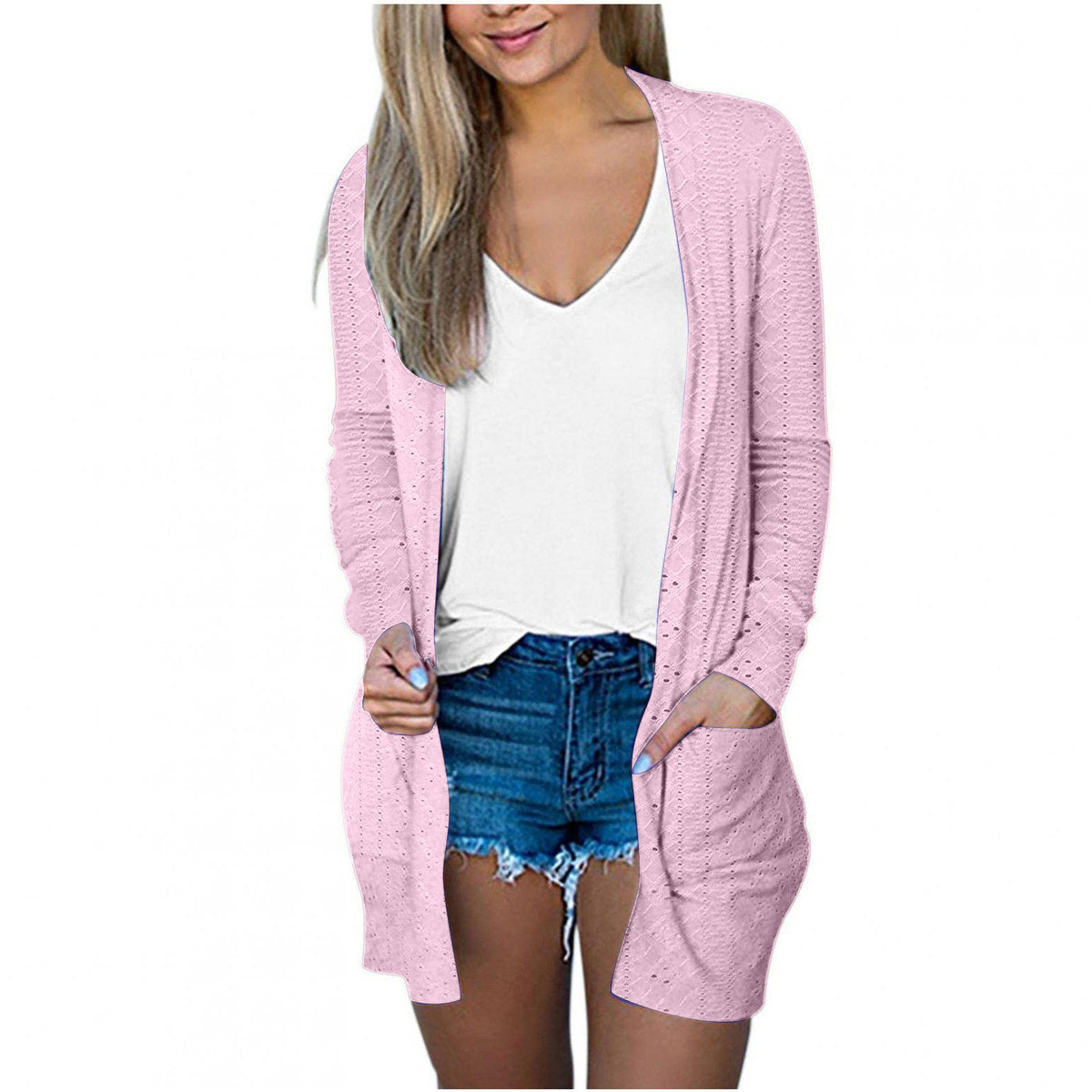 Manteau décontracté à manches longues pour femme, couleur unie