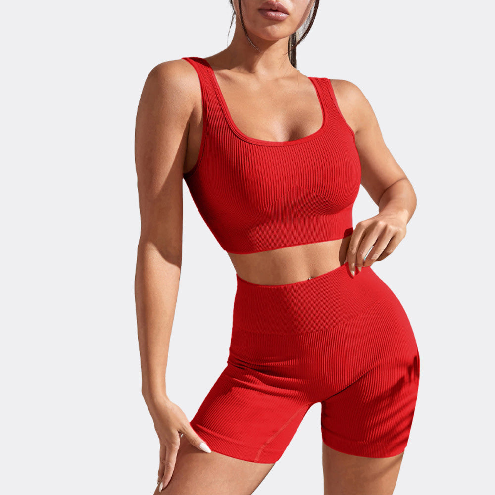 Ensemble débardeur de yoga sans coutures et short taille haute pour femme, couleurs unies