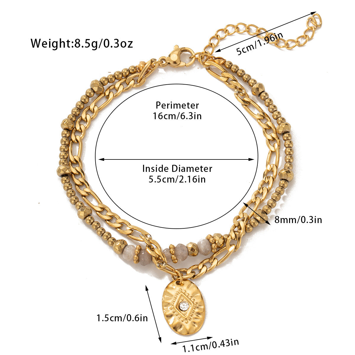 Pulsera bohemia de cuentas de acero y titanio de doble capa