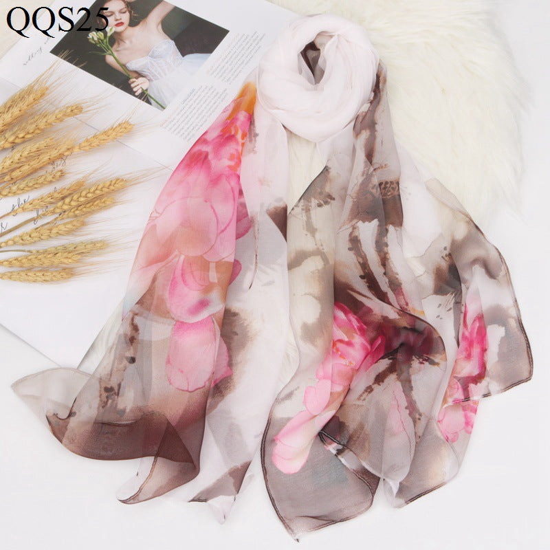 Bufanda elegante de gasa con estampado de flor de loto para mujer
