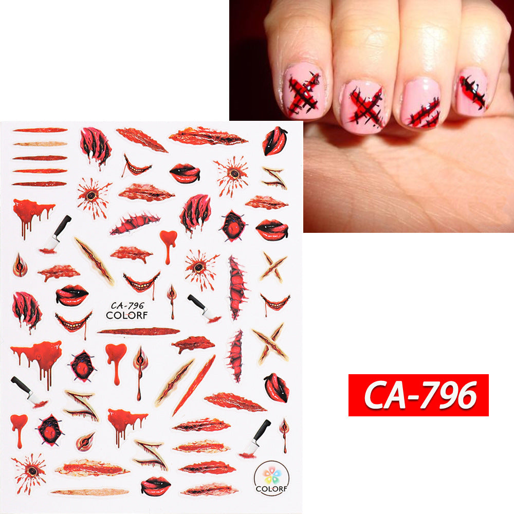 Autocollants adhésifs pour ongles Motif tête de mort et sorcière rouge pour Halloween