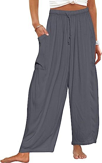 Pantalones anchos de cintura alta de lino y algodón para mujer